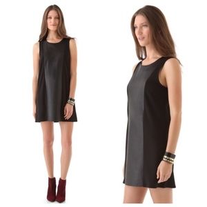 Patterson J. Kincaid Black Blue Clara Lamb Leather Panel Shift Dress Large